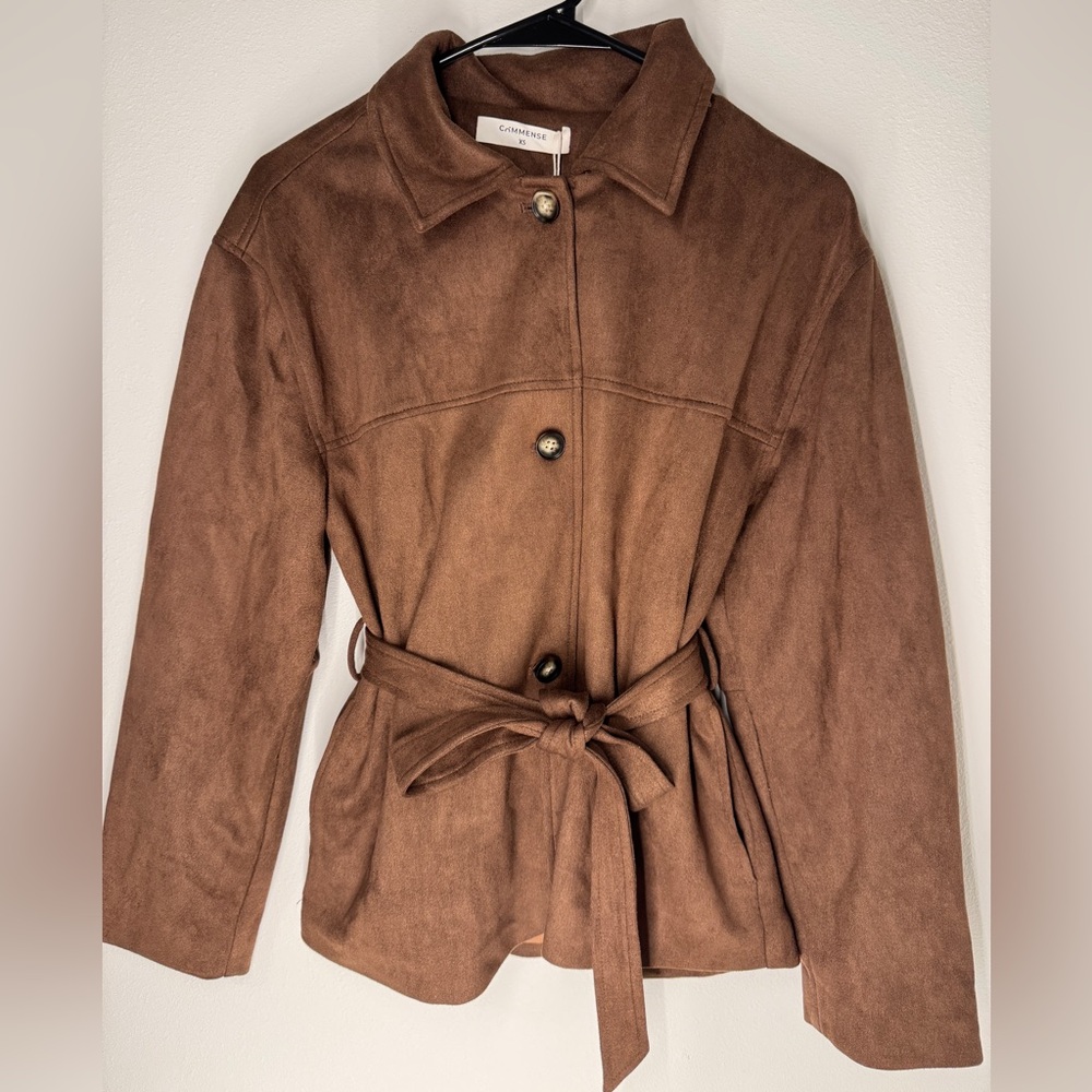 Commense Brown Utility Suede Jacket with Belt